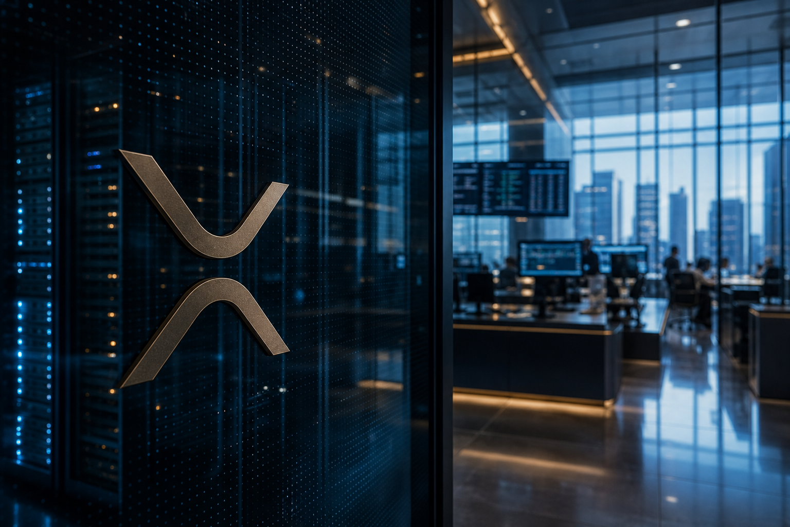 Realistisch redactioneel AI-beeld bij Ripple-nieuws: Ripple haalt $275 miljoen op voor uitbreiding in de VS