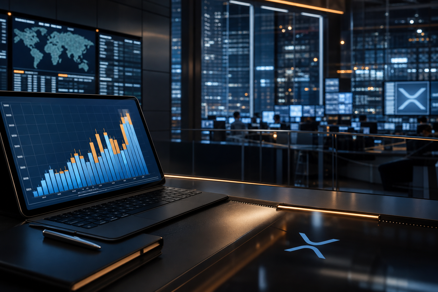 Realistisch redactioneel AI-beeld bij XRP-nieuws: XRP-ETF’s trekken $110 miljoen aan in sterkste week van 2026