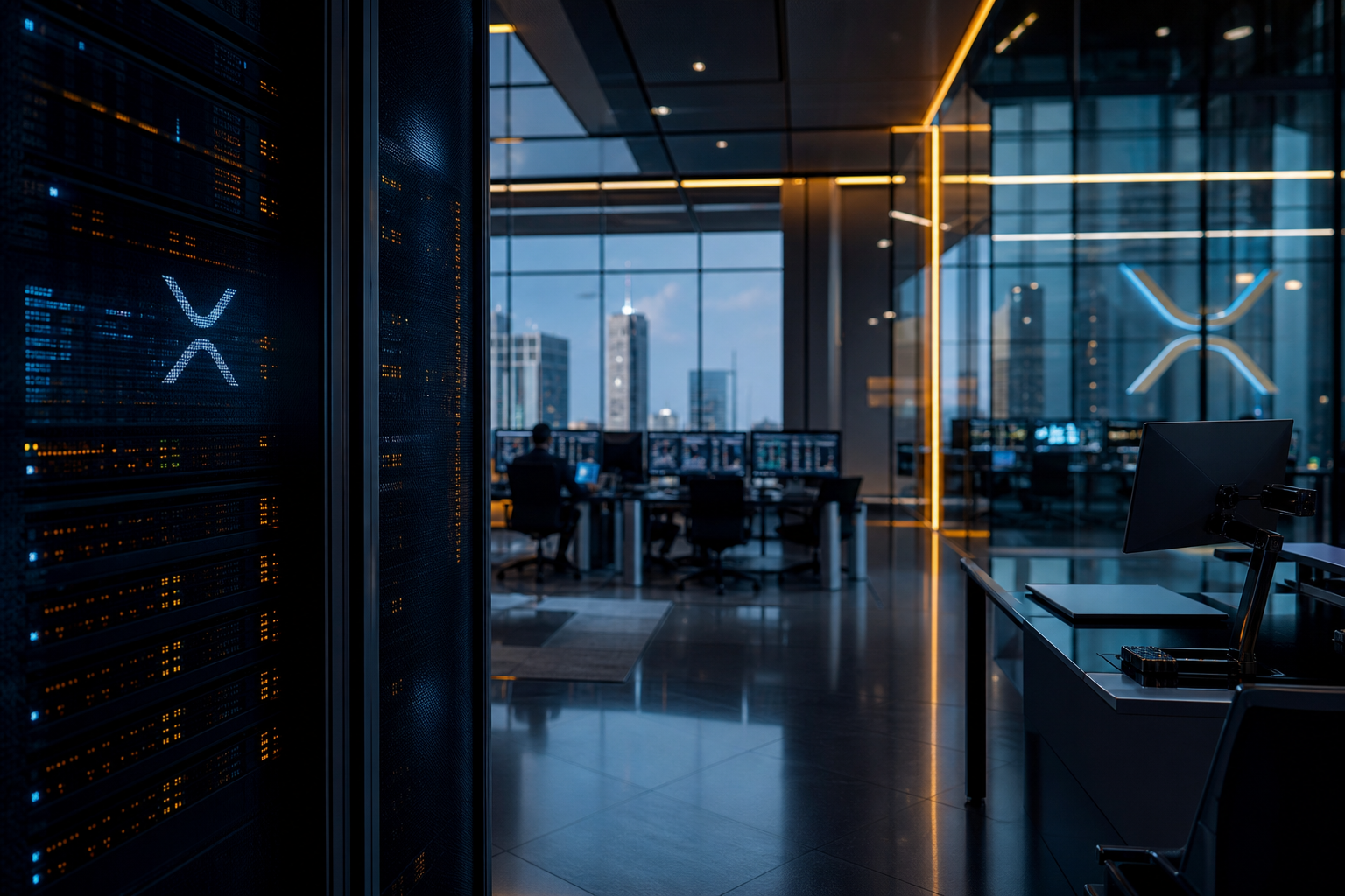 Realistisch redactioneel AI-beeld bij XRP-nieuws: Bitwise start spot XRP ETF op NYSE met fee-waiver op eerste $500 miljoen aan assets