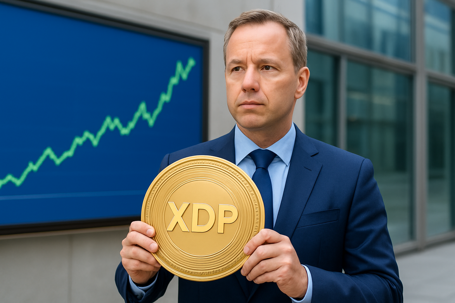 Realistisch redactioneel AI-beeld bij XRP-nieuws: Doppler Finance kondigt livegang XDP-token aan voor 28 september