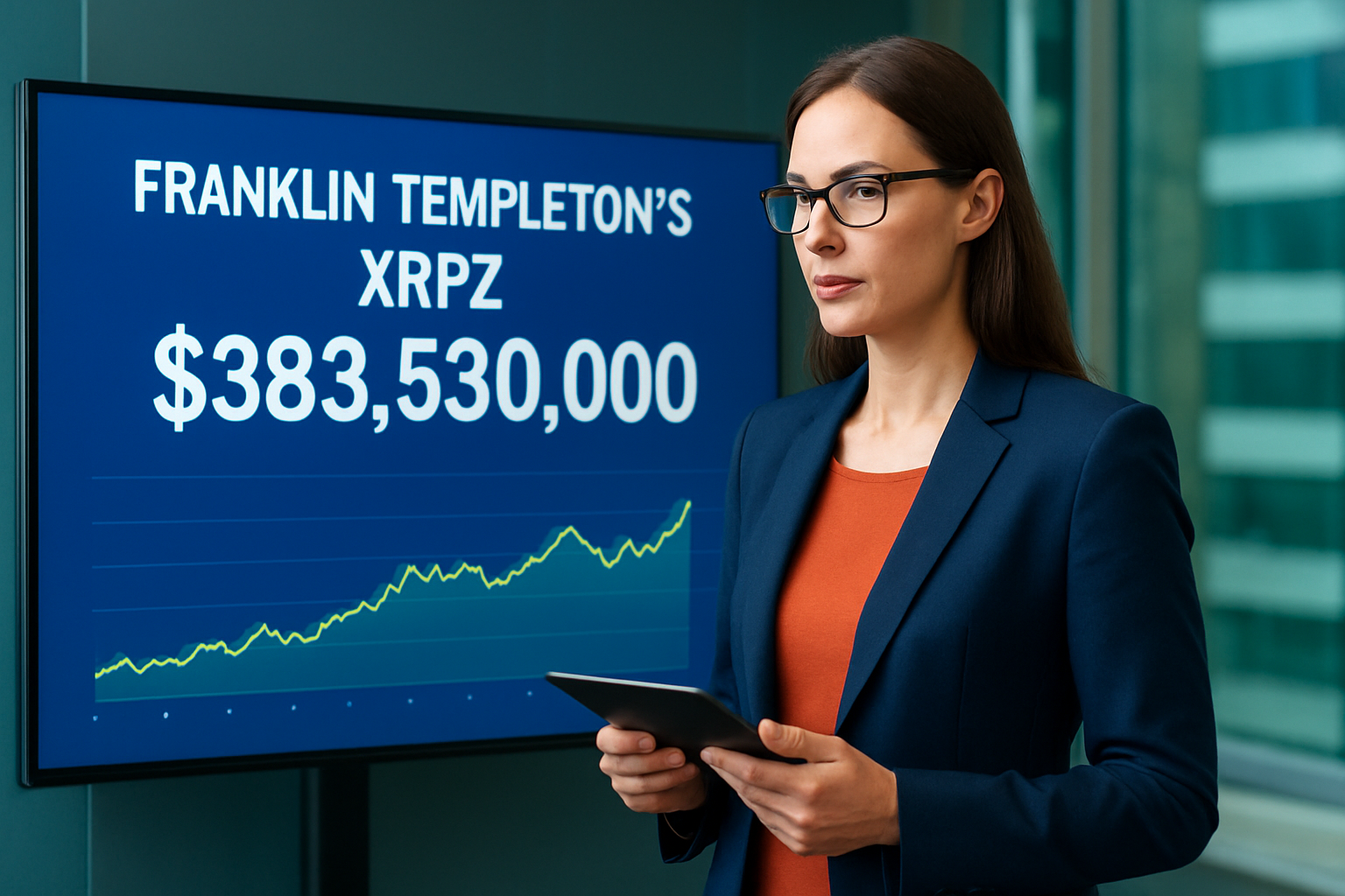 Realistisch redactioneel AI-beeld bij XRP-nieuws: Franklin Templeton’s XRPZ meldt $383,53 miljoen aan netto-activa