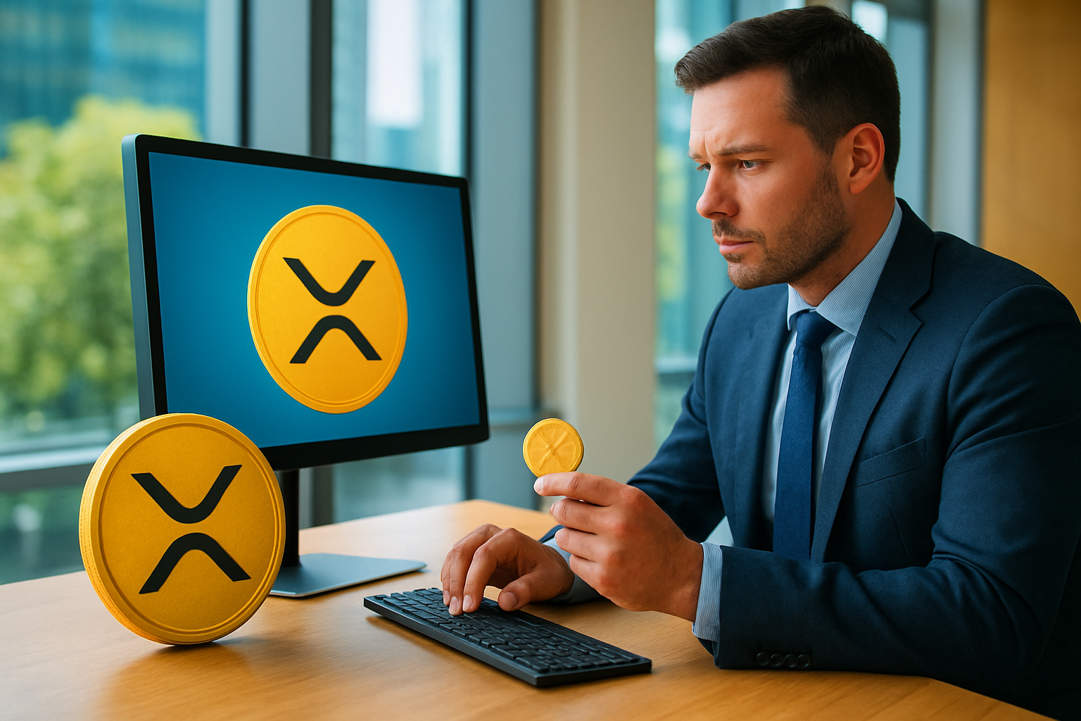 Realistisch redactioneel AI-beeld bij XRP-nieuws: Grote XRP-houders sturen veel meer XRP naar Binance