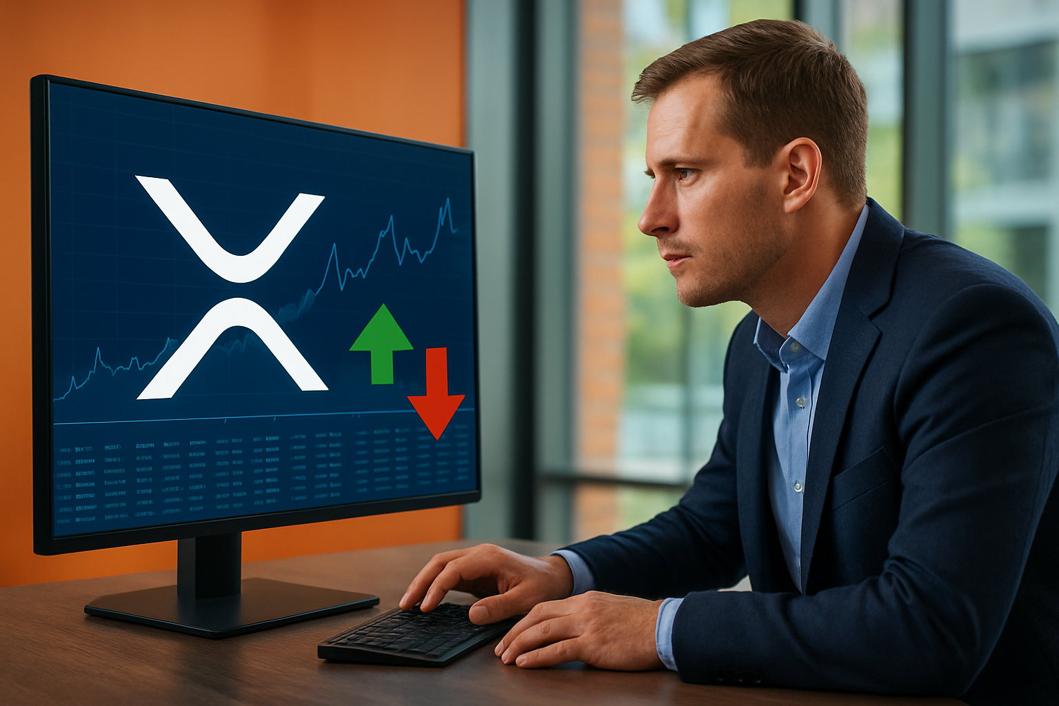 Realistisch redactioneel AI-beeld bij XRP-nieuws: Grote XRP-transfer vanaf Bitget zegt weinig over eigenaar