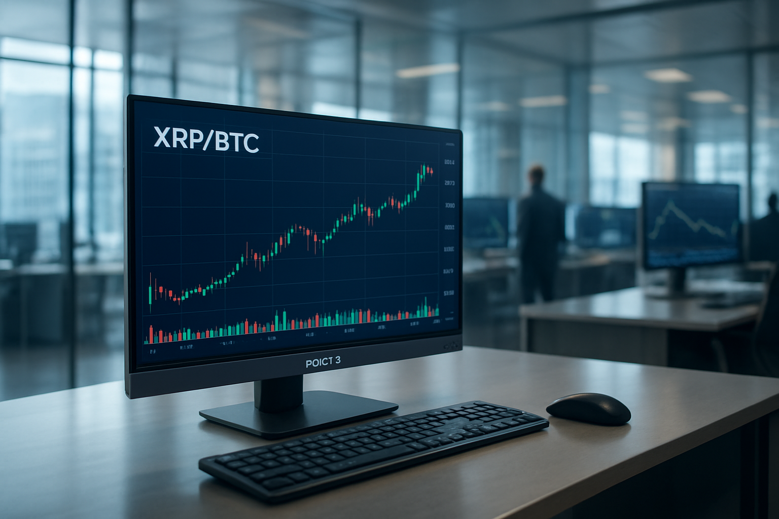 Realistisch redactioneel AI-beeld bij XRP-nieuws: Historische data tonen dat XRP eind augustus 2026 hoger stond tegenover Bitcoin