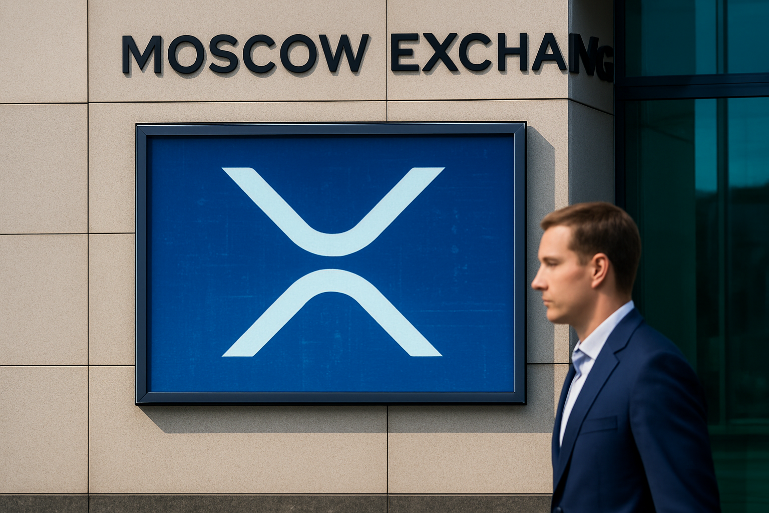 Realistisch redactioneel AI-beeld bij XRP-nieuws: Moscow Exchange voegt XRP toe aan nieuwe crypto-futures