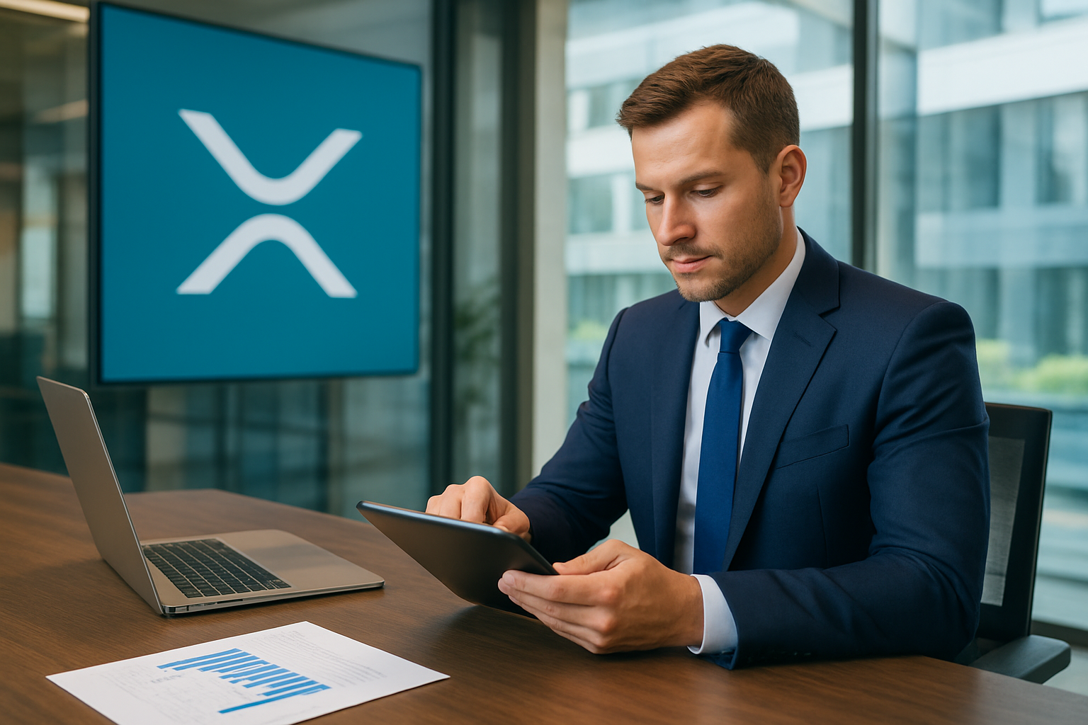 Realistisch redactioneel AI-beeld bij Ripple-nieuws: Ripple genoemd als investeerder in extra ronde van Velocity