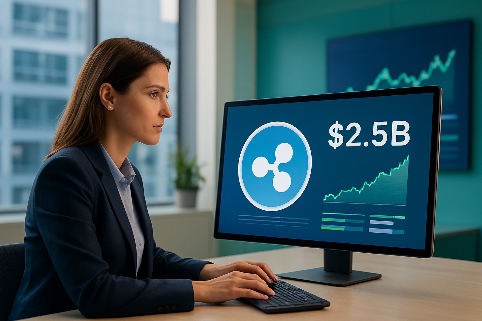 Realistisch redactioneel AI-beeld bij nieuws over RLUSD: Ripple-stablecoin RLUSD groeit door tot boven $2,5 miljard