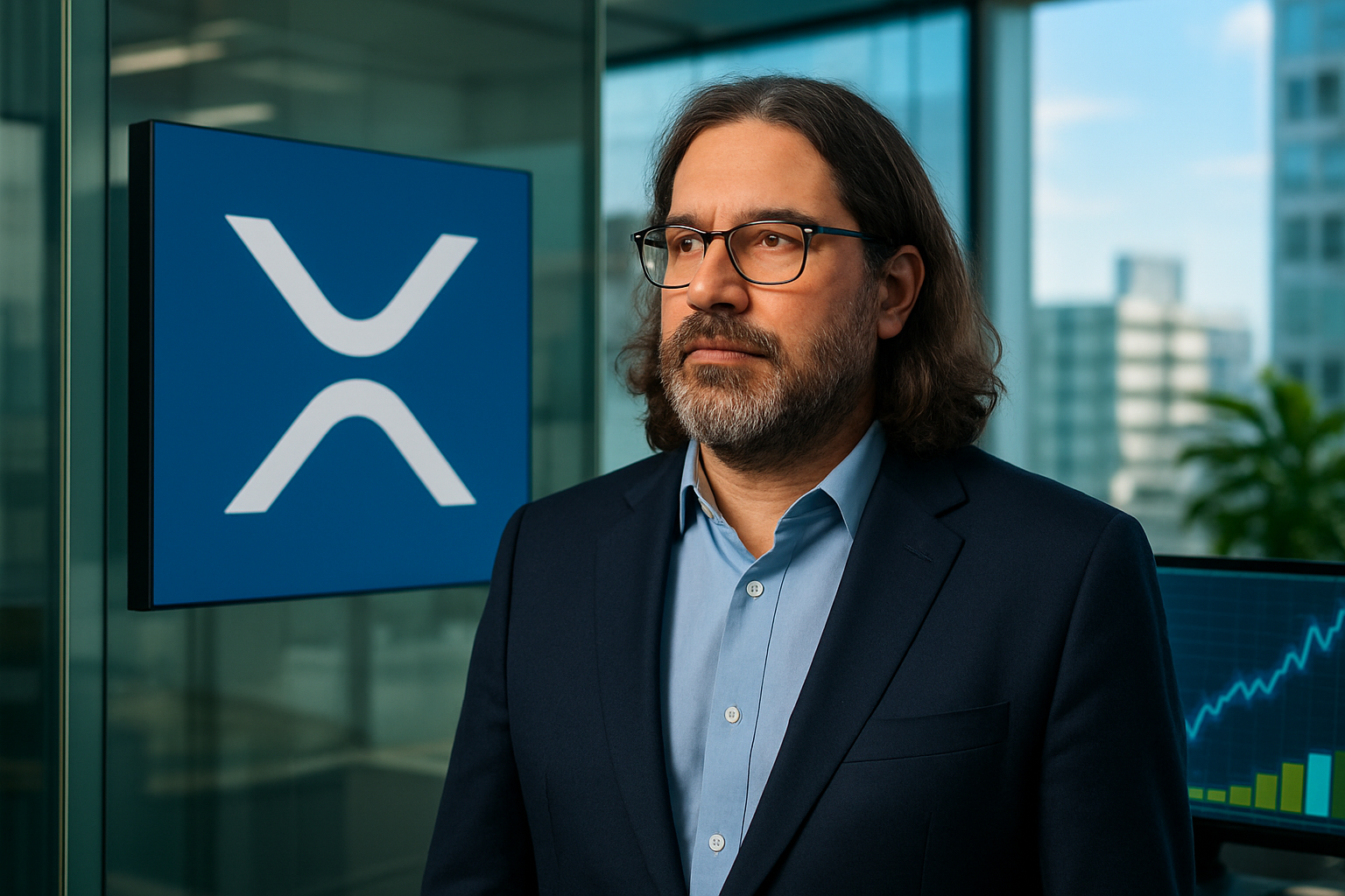 Realistisch redactioneel AI-beeld bij Ripple-nieuws: Schwartz: XRP kan bitcoin inhalen door snellere groei