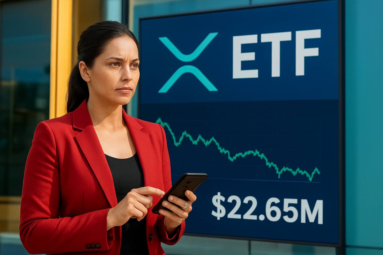 Realistisch redactioneel AI-beeld bij XRP-nieuws: Spot-XRP-ETF’s zien ruim 22 miljoen dollar instroom