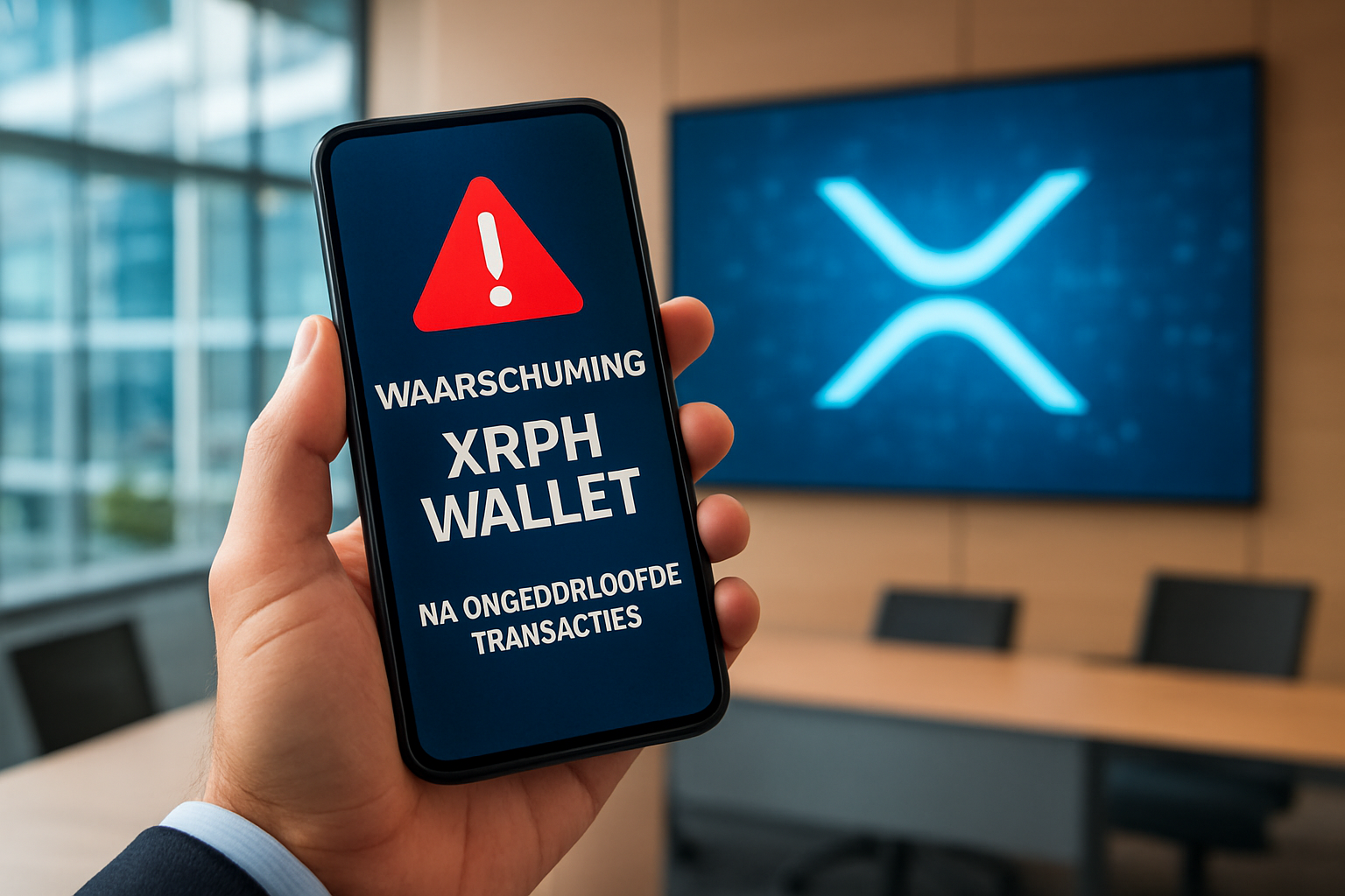 Realistisch redactioneel AI-beeld bij XRP Ledger-nieuws: Waarschuwing voor XRPH Wallet na ongeoorloofde transacties