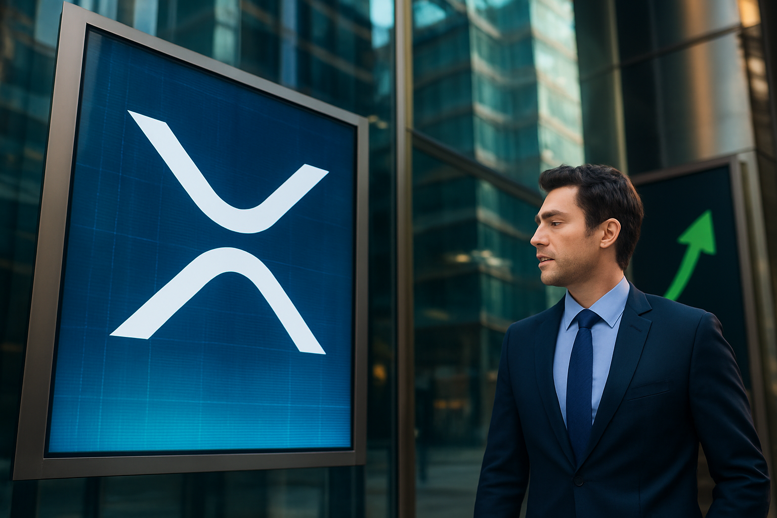 Realistisch redactioneel AI-beeld bij XRP-nieuws: XRP breekt boven $1,45 uit en stuit op $1,50