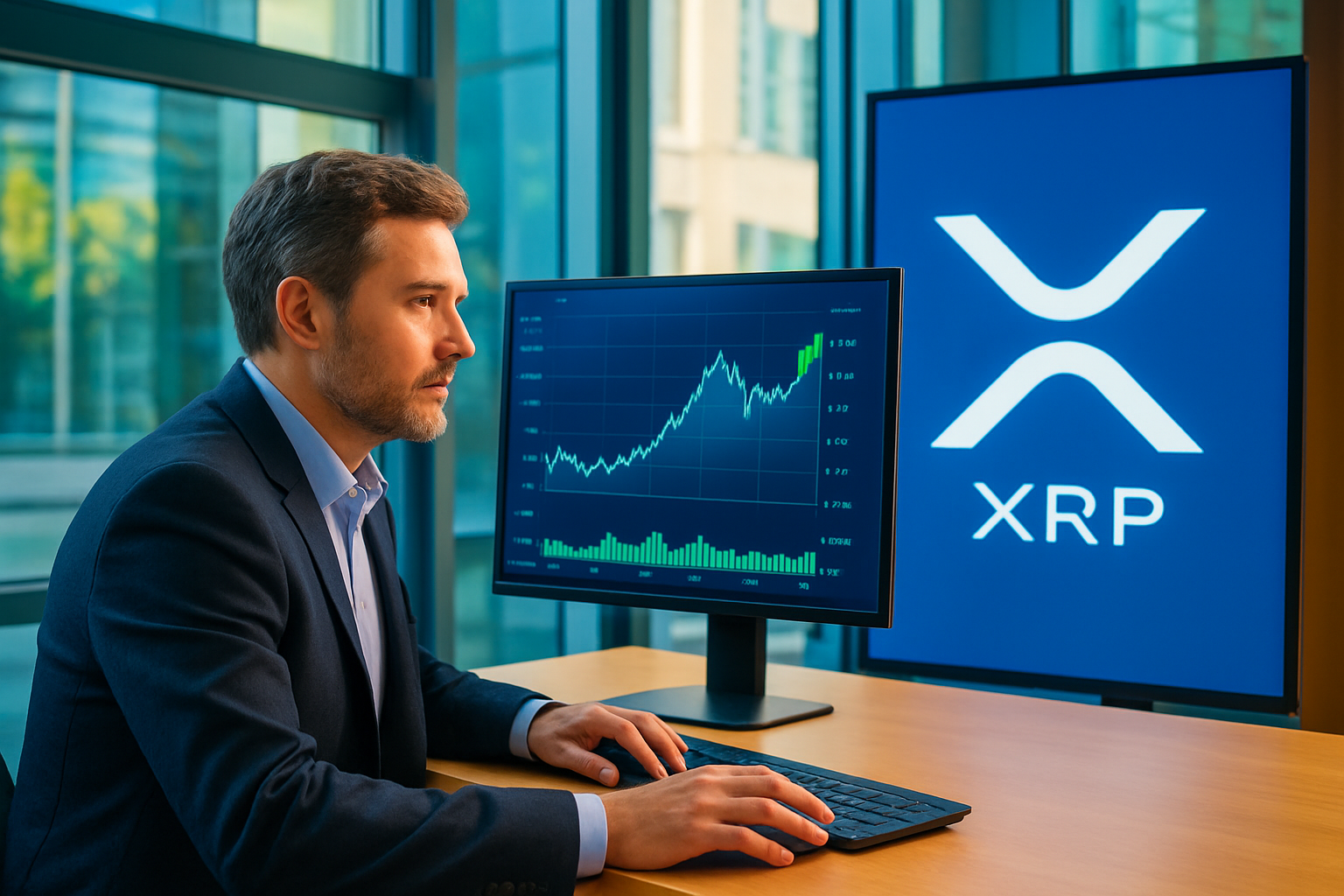 Realistisch redactioneel AI-beeld bij XRP-nieuws: XRP-fondsen volgens U.Today enige met instroom op 8 september