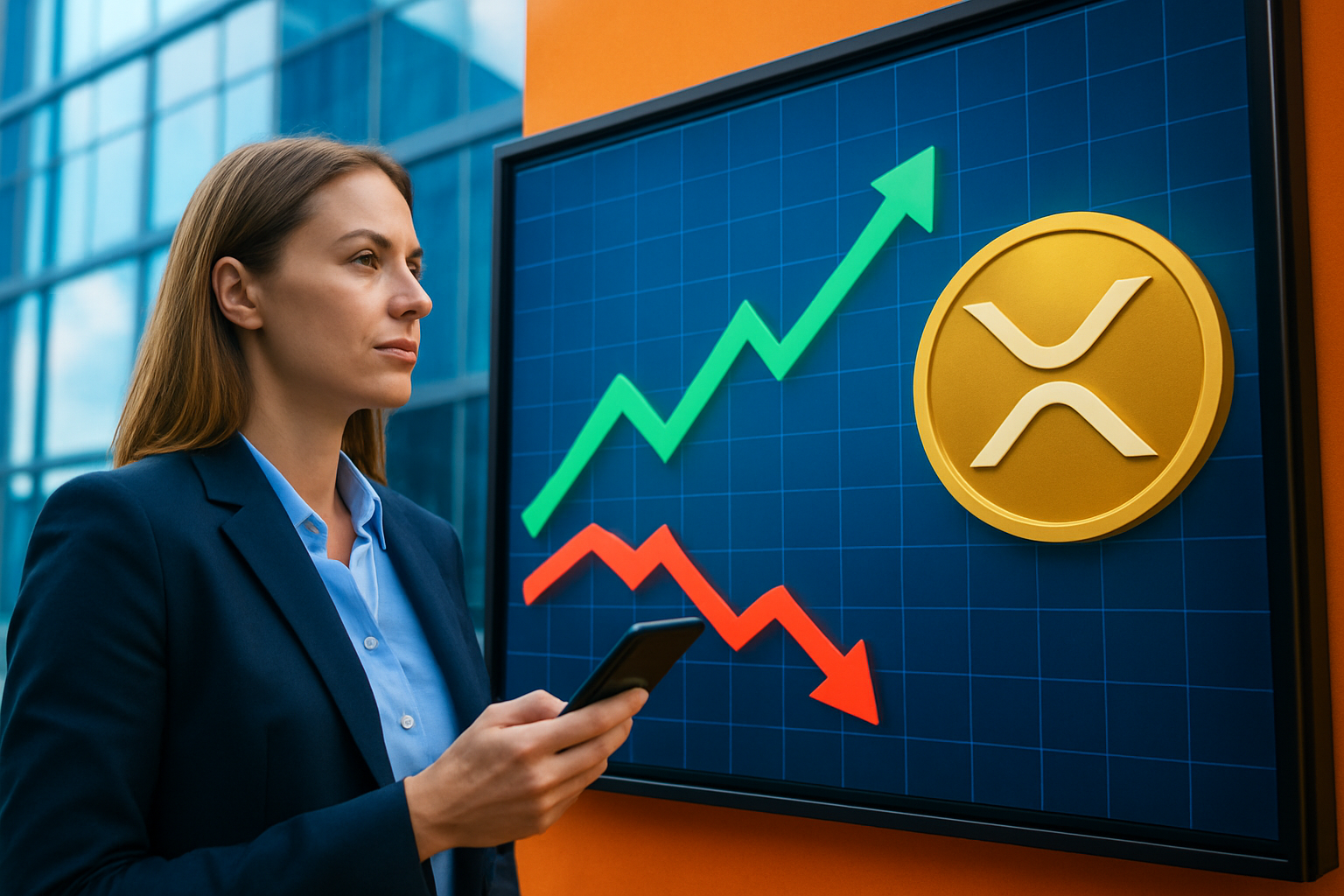 Realistisch redactioneel AI-beeld bij XRP-nieuws: XRP-fondsen zien instroom terwijl andere crypto-ETF’s geld verliezen