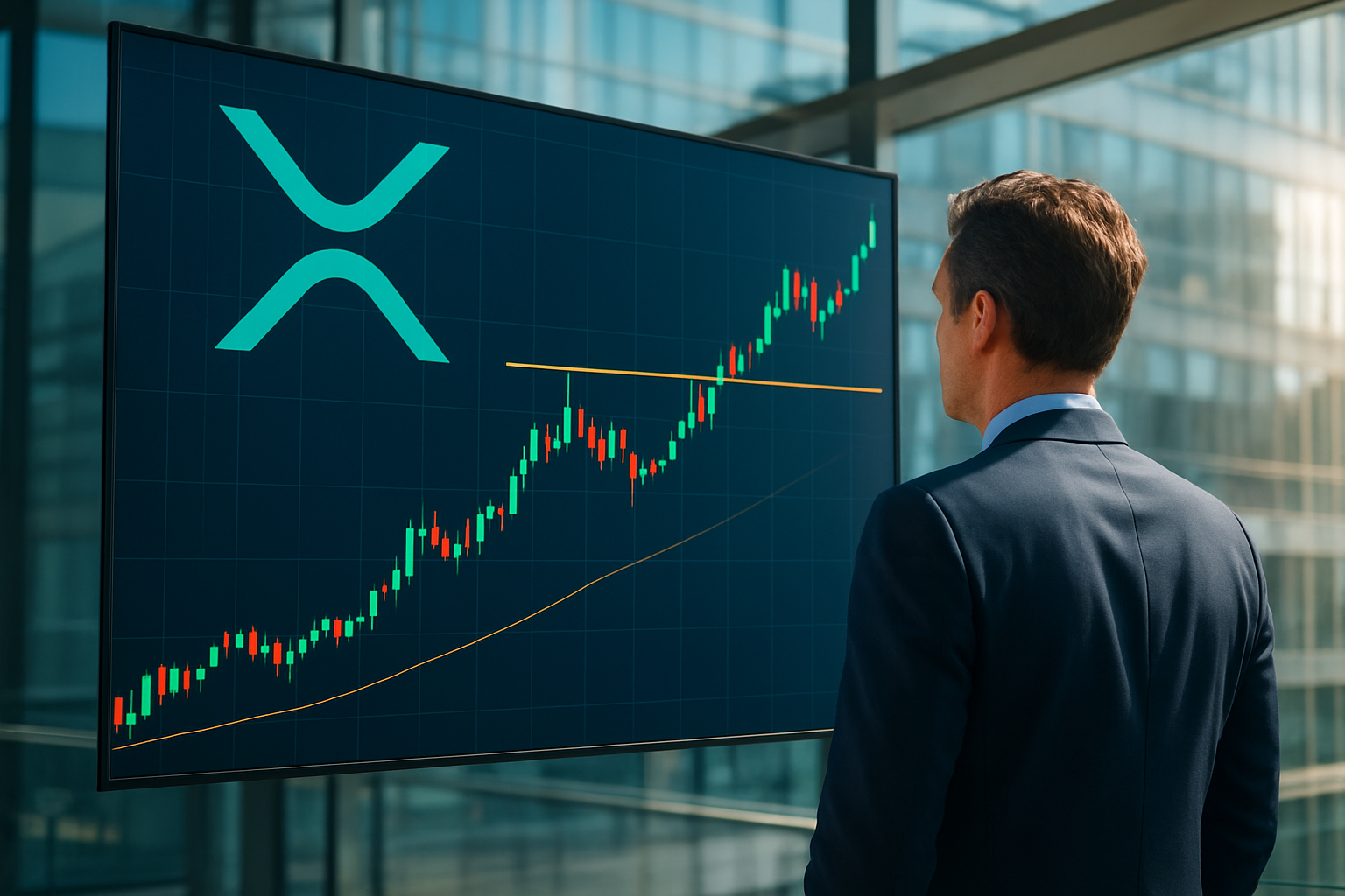 Realistisch redactioneel AI-beeld bij XRP-nieuws: XRP stuit na uitbraak op technische weerstand rond $2