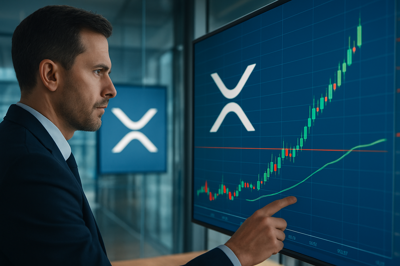Realistisch redactioneel AI-beeld bij XRP-nieuws: XRP terug bij belangrijke koerszone na eerdere uitbraak