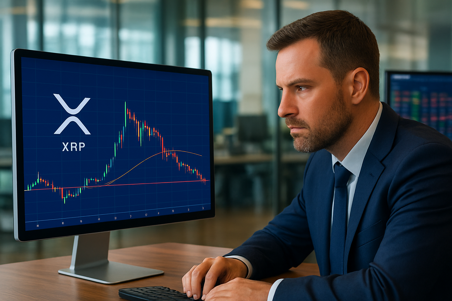 Realistisch redactioneel AI-beeld bij XRP-nieuws: 360Trader noemt $1,00-zone voor XRP na verlies van 50-daagse gemiddelde lijn