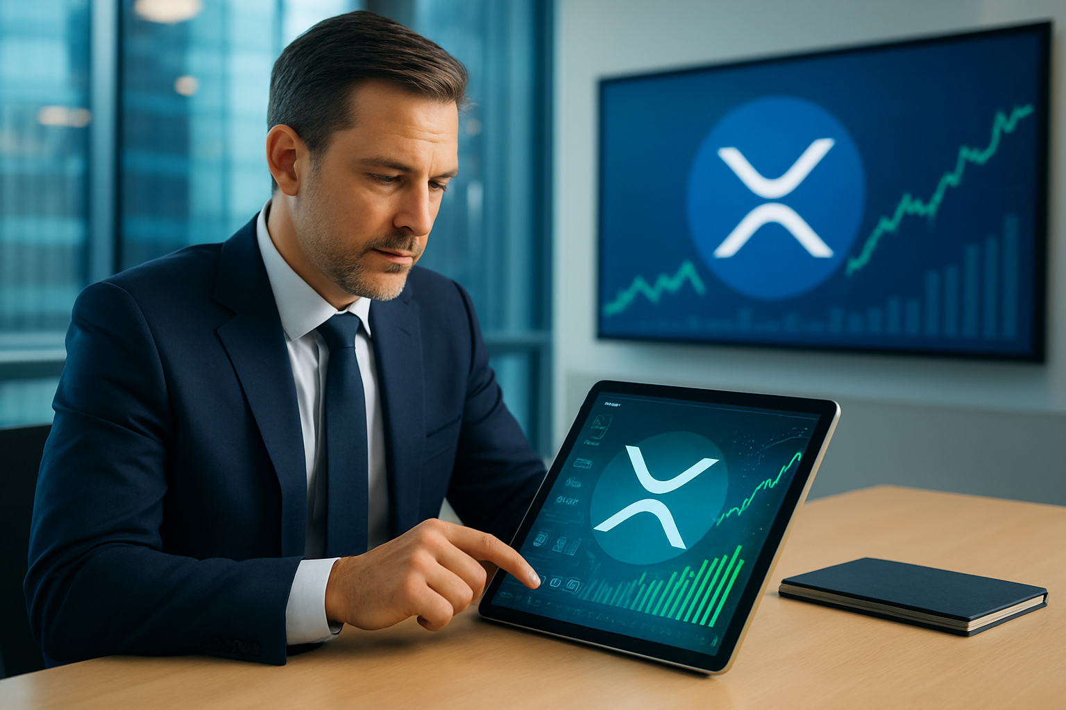 Realistisch redactioneel AI-beeld bij Ripple-nieuws: Aviva Investors zou fondsklasse op XRP Ledger zetten