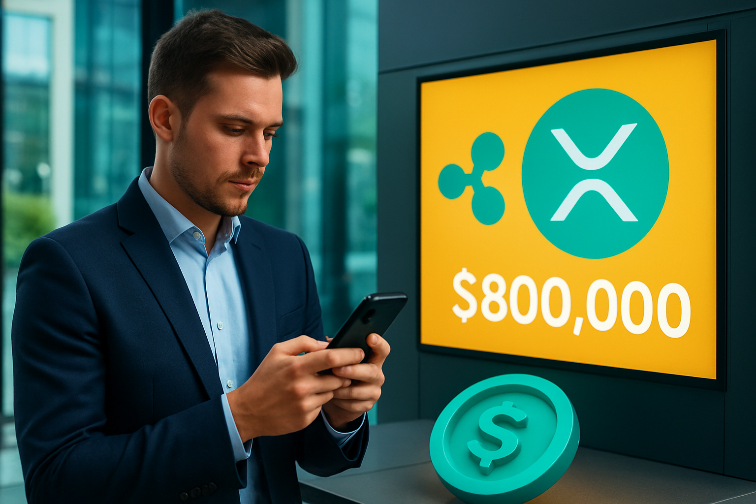 Realistisch redactioneel AI-beeld bij nieuws over RLUSD: Binance kondigt XRP-beloningen aan voor RLUSD-houders