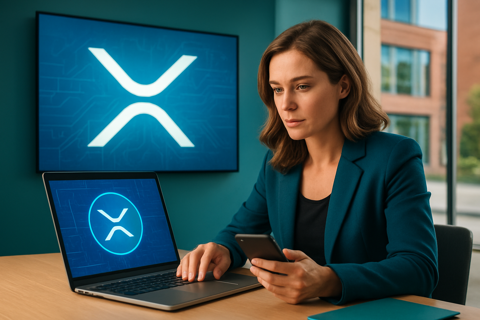 Realistisch redactioneel AI-beeld bij XRP-nieuws: C2FO en Ripple brengen snelle factuurbetaling naar XRP Ledger