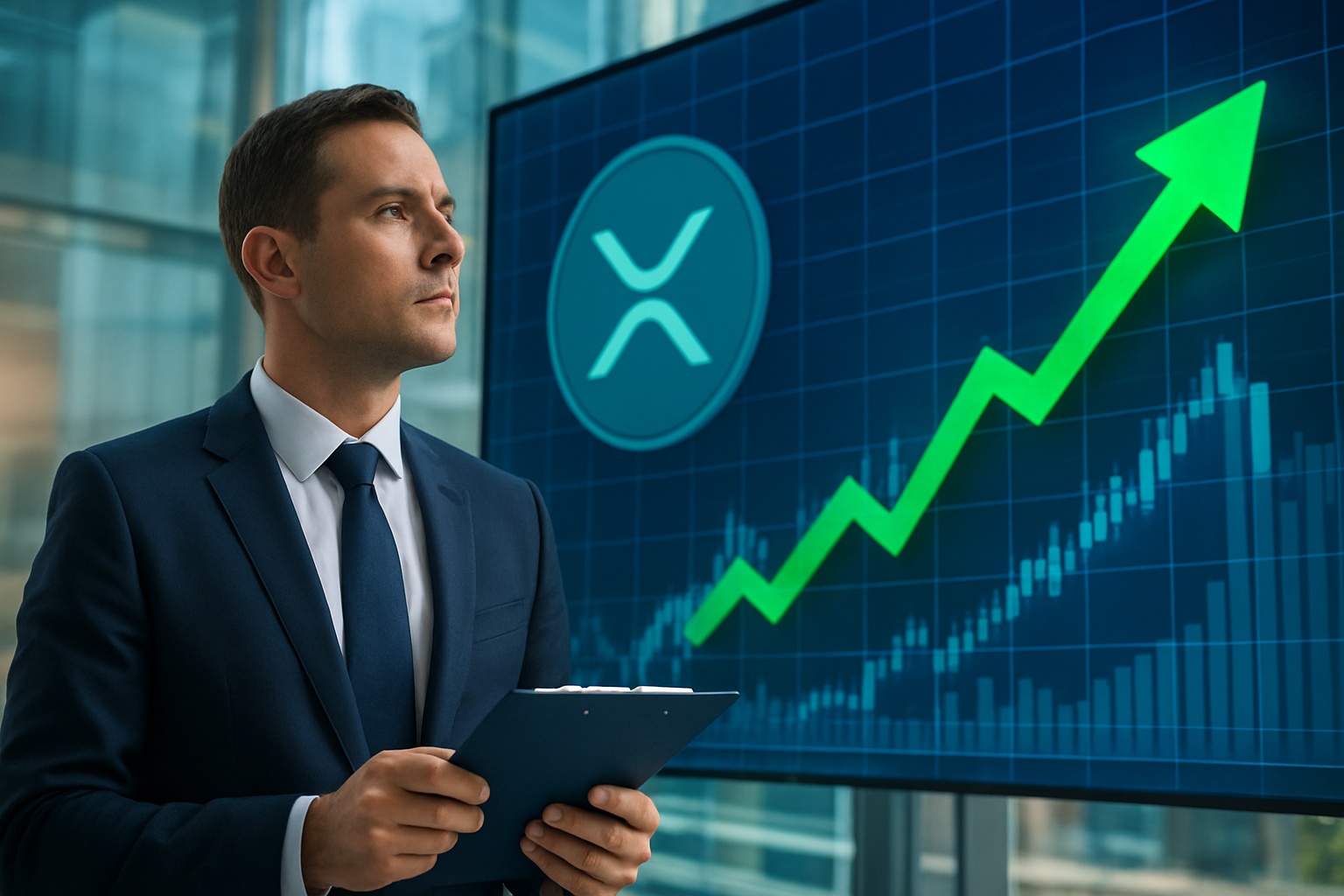 Realistisch redactioneel AI-beeld bij XRP-nieuws: Coinbase Markets markeert XRP-derivatenpositie op 16 oktober 2026