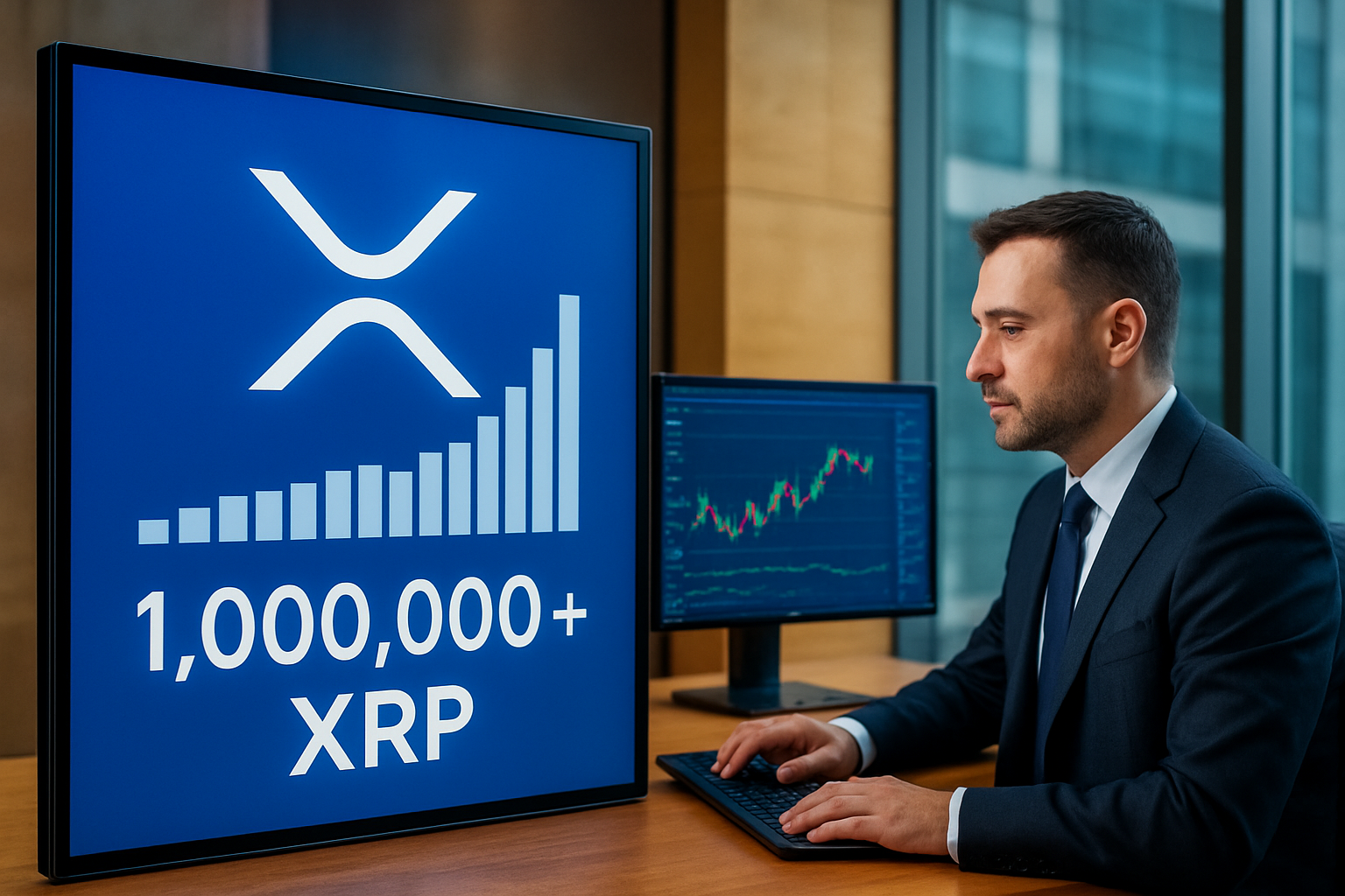 Realistisch redactioneel AI-beeld bij XRP-nieuws: CryptoQuant: miljoen-plus XRP-transfers vormen grootste deel van dagelijkse uitstroom op Binance en Coinbase