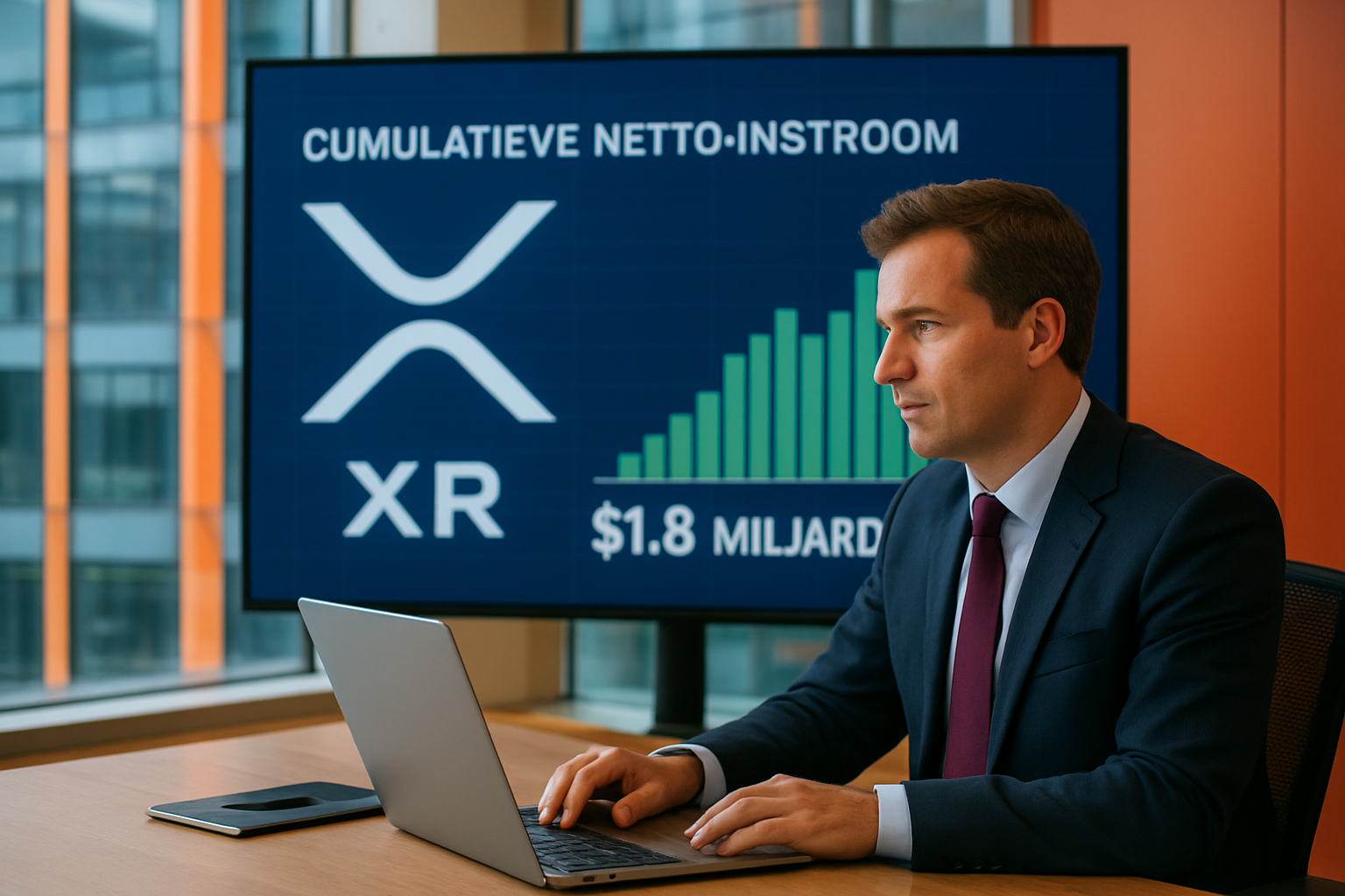 Realistisch redactioneel AI-beeld bij XRP-nieuws: Cumulatieve netto-instroom in XRP-fondsen bleef op 9 oktober near $1,8 miljard