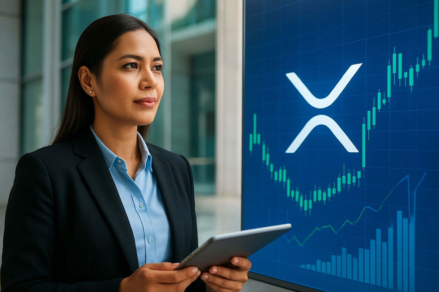 Realistisch redactioneel AI-beeld bij XRP Ledger-nieuws: Franklin Templeton’s sgBENJI wordt via DBS Digital Exchange verhandeld op de XRP Ledger