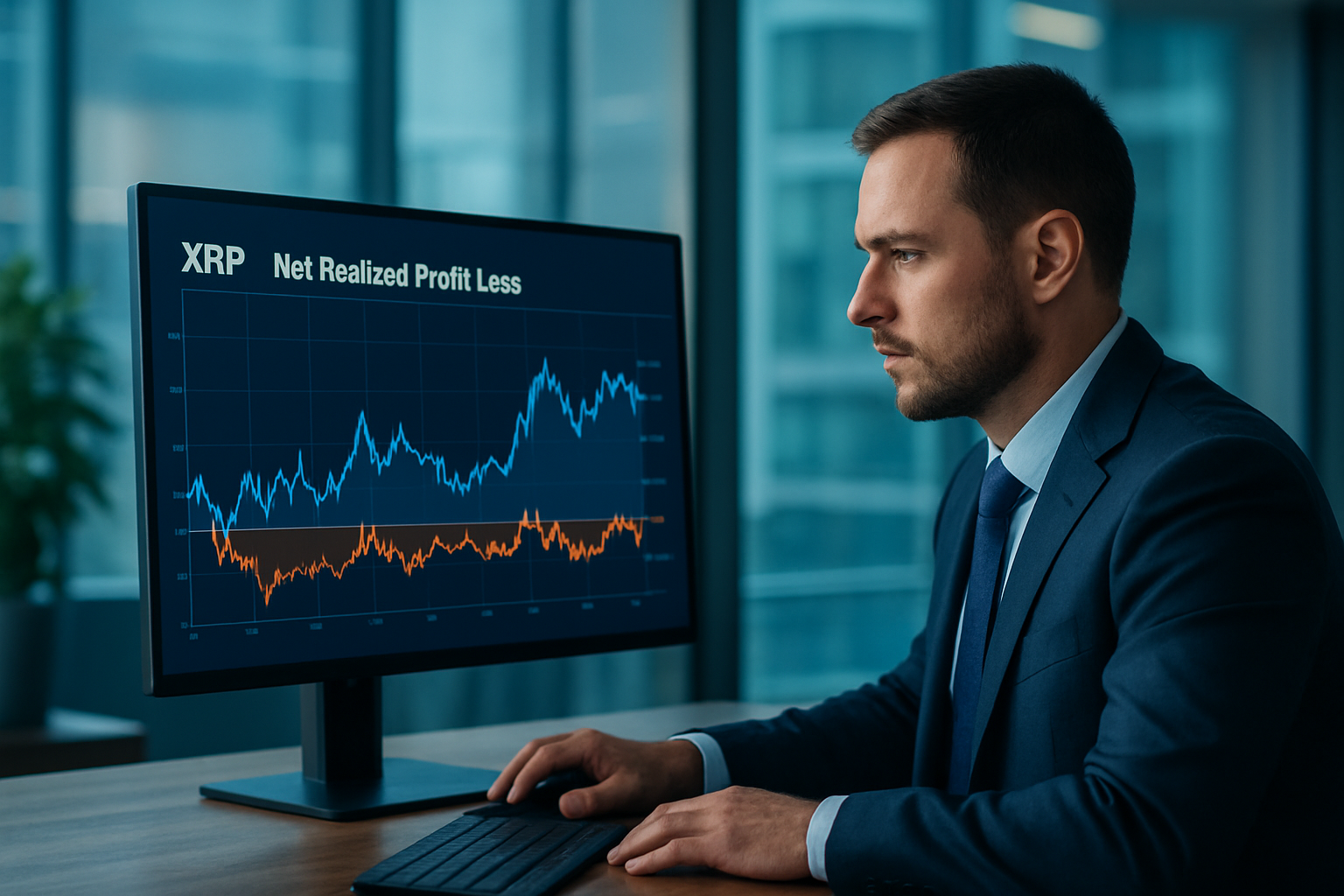 Realistisch redactioneel AI-beeld bij XRP-nieuws: Glassnode biedt XRP-grafiek voor net gerealiseerde winst en verlies