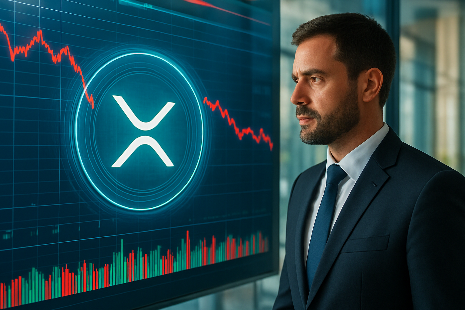 Realistisch redactioneel AI-beeld bij XRP-nieuws: Meer dan 6 miljard XRP stroomde in 30 dagen naar exchanges