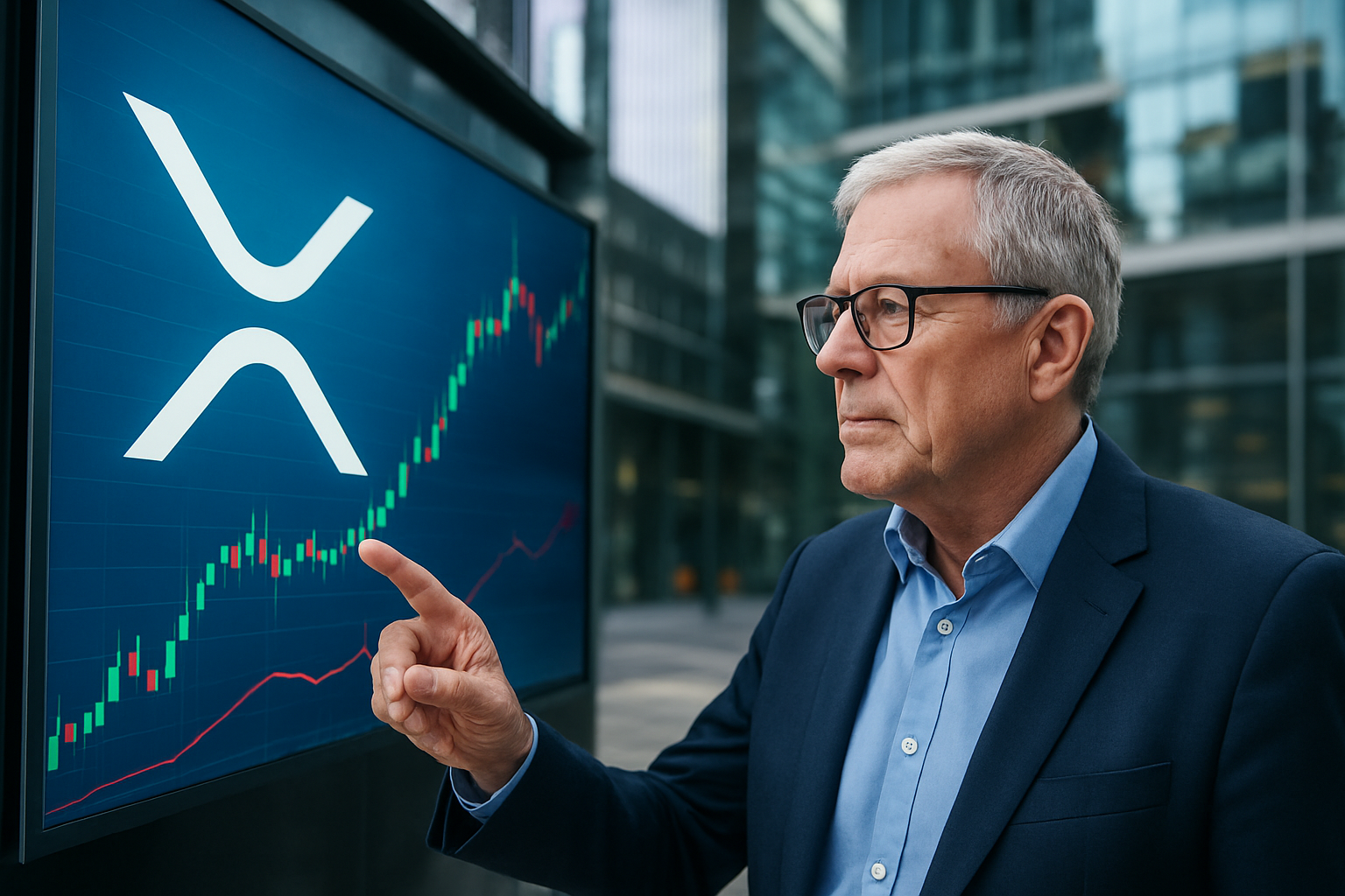 Realistisch redactioneel AI-beeld bij XRP-nieuws: Peter Brandt wijst op belangrijk XRP-koersniveau