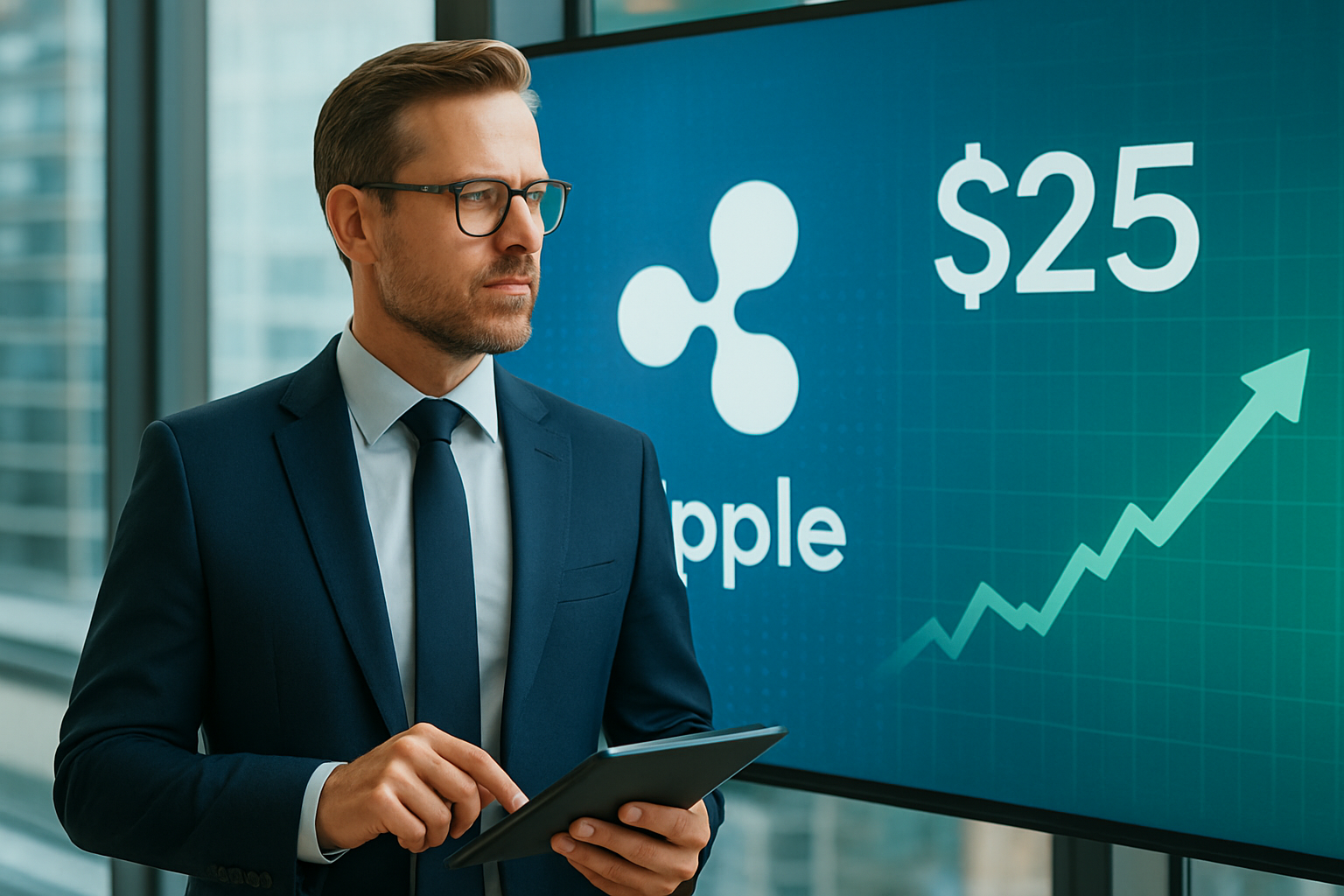 Realistisch redactioneel AI-beeld bij Ripple-nieuws: Ripple investeert mee in OKX bij waardering van 25 miljard dollar