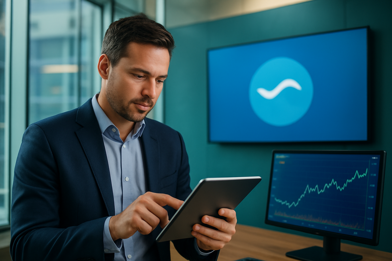 Realistisch redactioneel AI-beeld bij nieuws over RLUSD: Ripple lanceert support voor real-world asset perpetual swaps