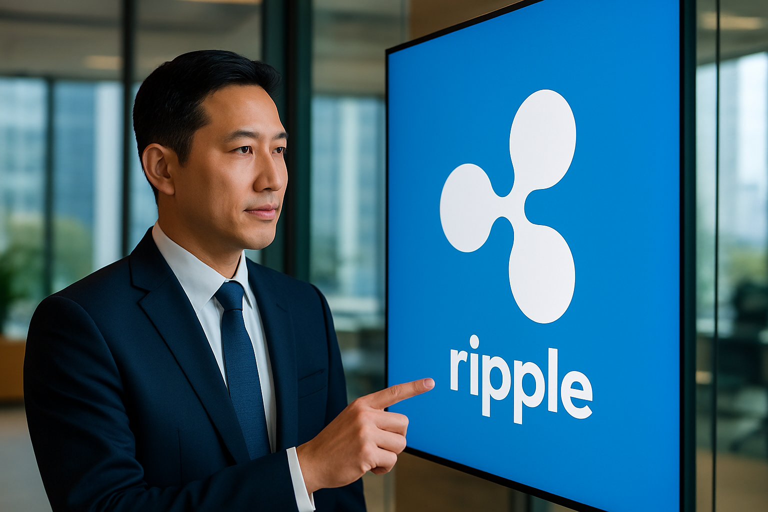 Realistisch redactioneel AI-beeld bij Ripple-nieuws: Ripple sluit samenwerking met Meritz Securities in Zuid-Korea