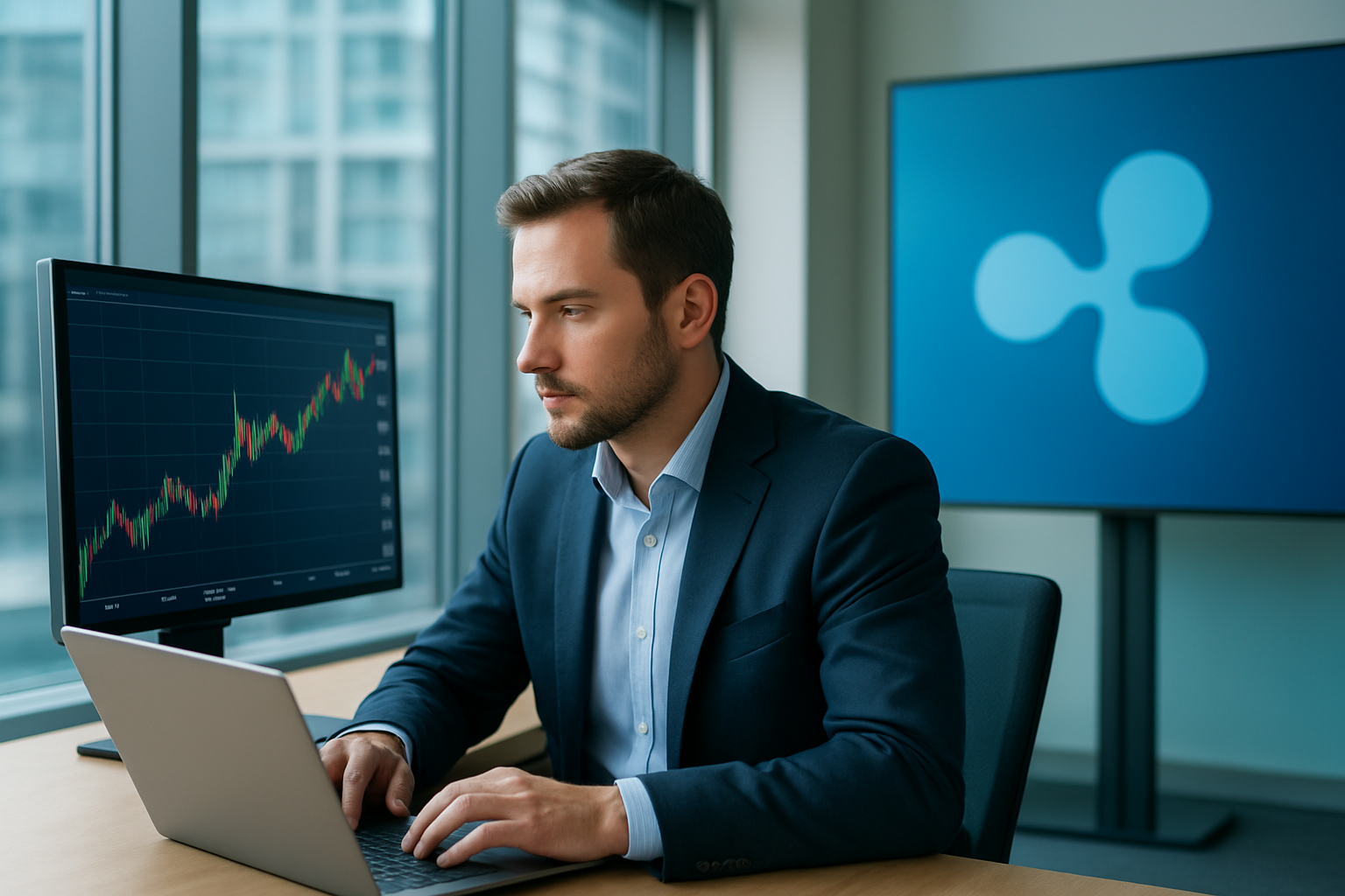 Realistisch redactioneel AI-beeld bij Ripple-nieuws: Ripple zegt dat Ripple Prime’s Delta One-business live is