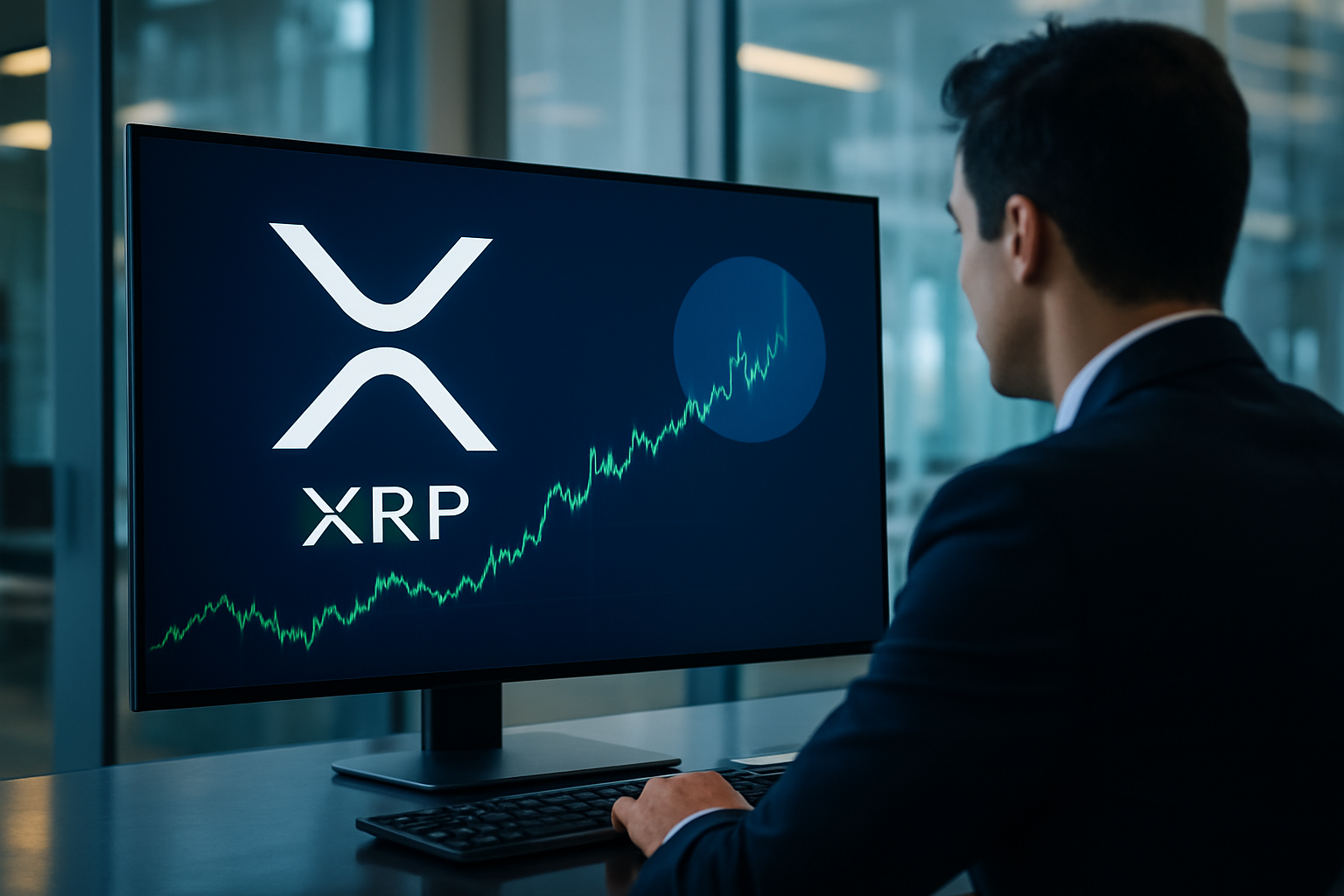 Realistisch redactioneel AI-beeld bij XRP-nieuws: Ruim 56% van XRP-aanbod al zeker een jaar niet verplaatst