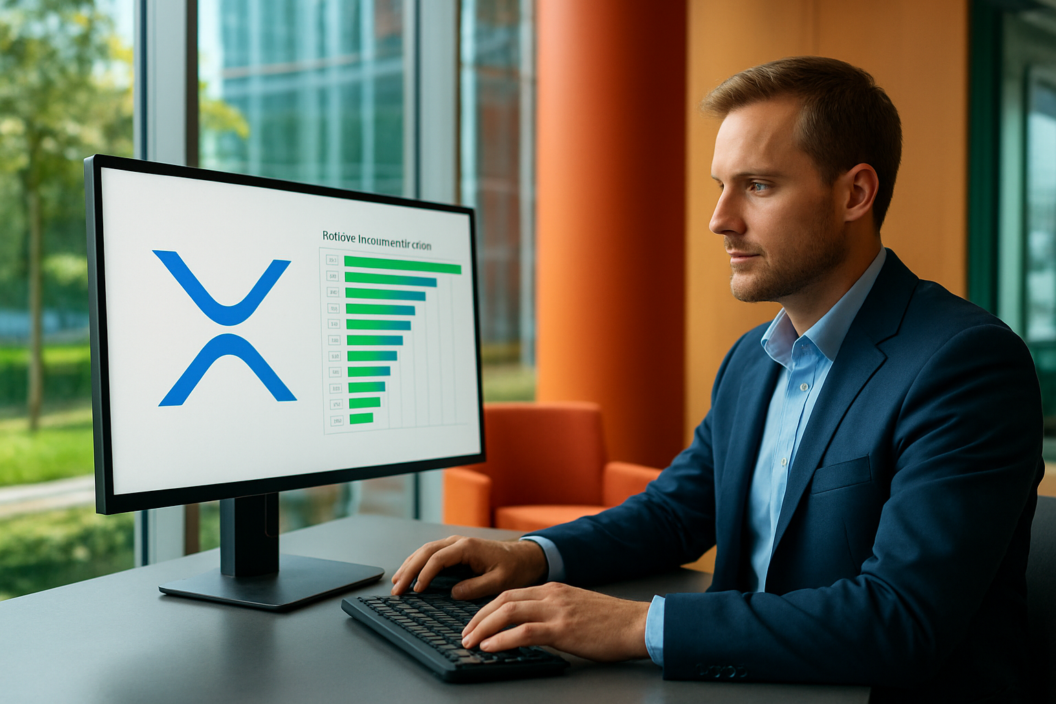 Realistisch redactioneel AI-beeld bij XRP-nieuws: RWA.xyz toont XRP Ledger in actuele ranglijst voor RWA-netflows