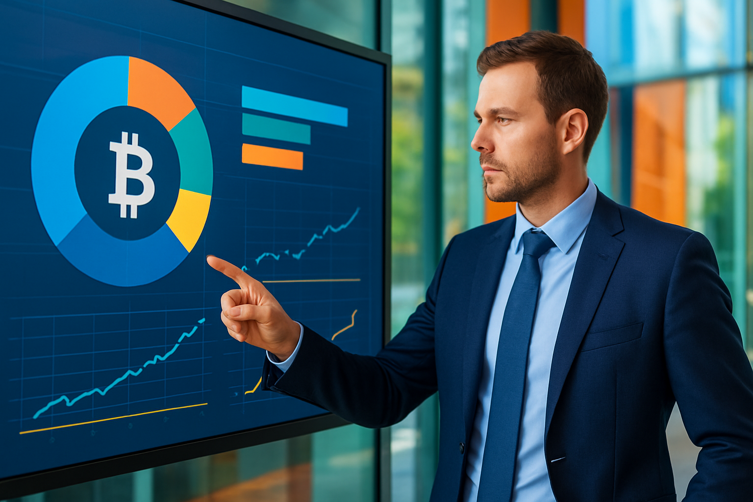 Realistisch redactioneel AI-beeld bij XRP-nieuws: SEC-filings tonen zware Bitcoin-wegings in Franklin- en Bitwise-crypto-fondsen