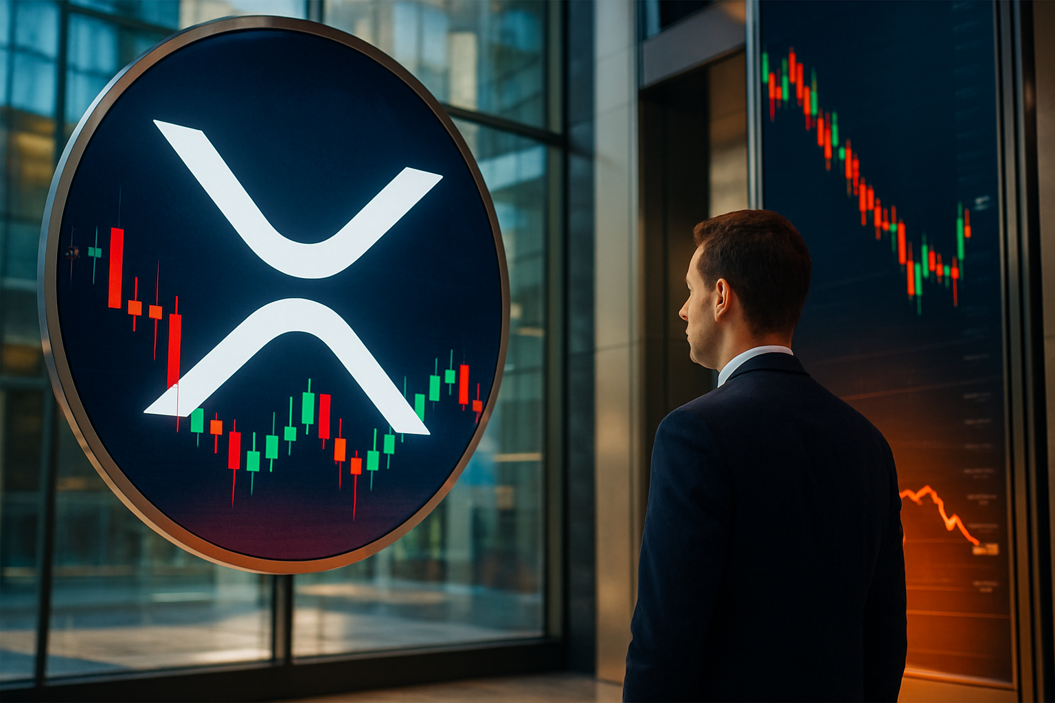 Realistisch redactioneel AI-beeld bij XRP-nieuws: XRP daalt: analyse noemt $1,43 en $1,34 als steun