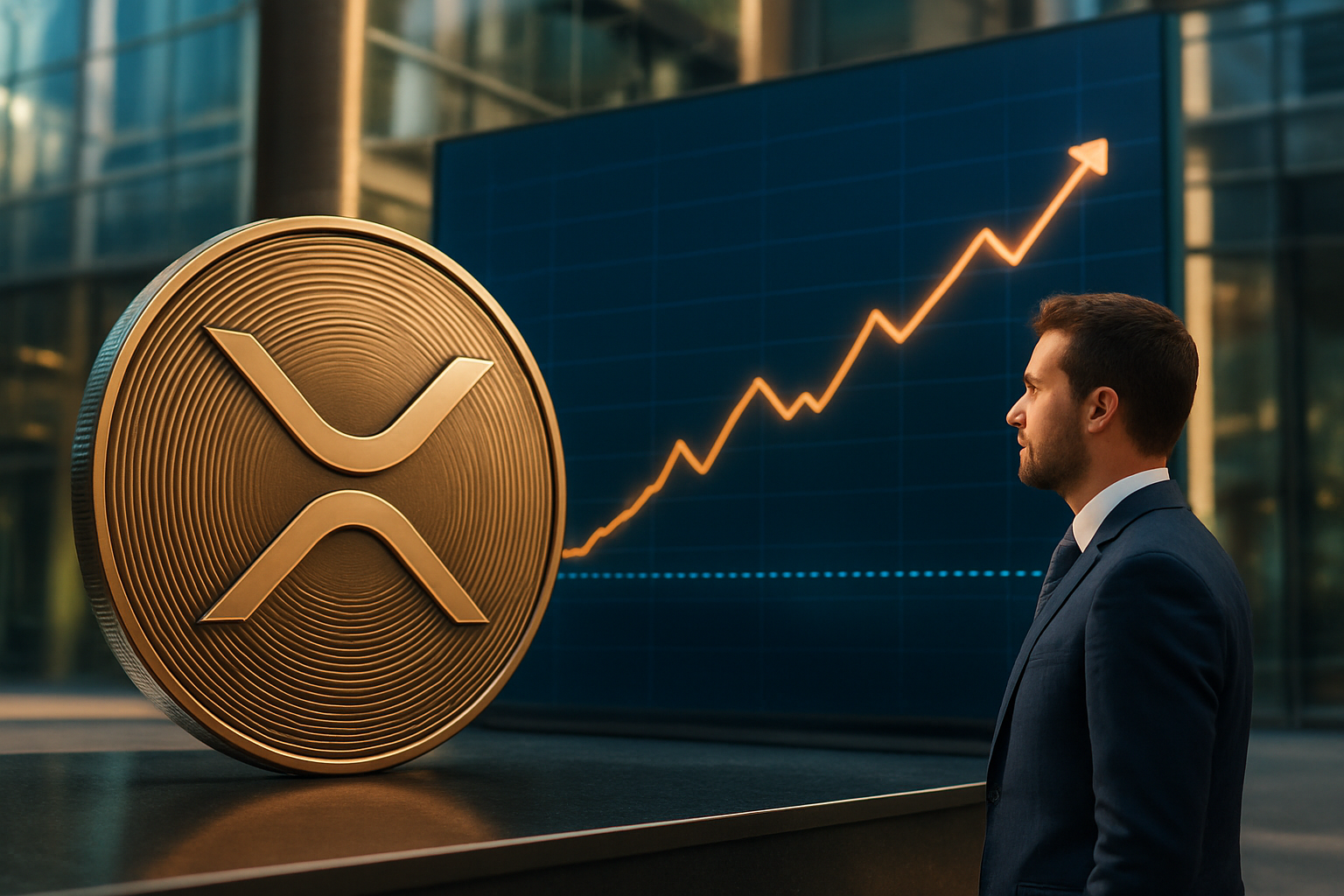 Realistisch redactioneel AI-beeld bij XRP-nieuws: XRP handelde in juni 2026 rond $1,32 met $1,31 als belangrijke steun