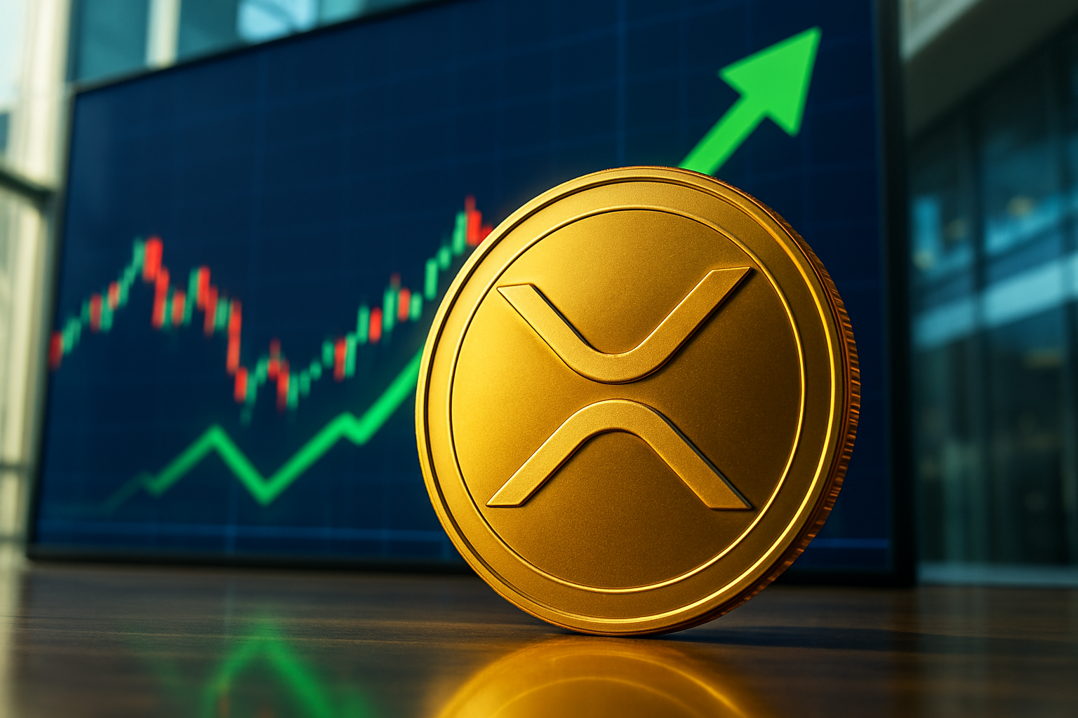 Realistisch redactioneel AI-beeld bij XRP-nieuws: XRP herstelt van viermaands dieptepunt maar blijft onder belangrijke weerstand
