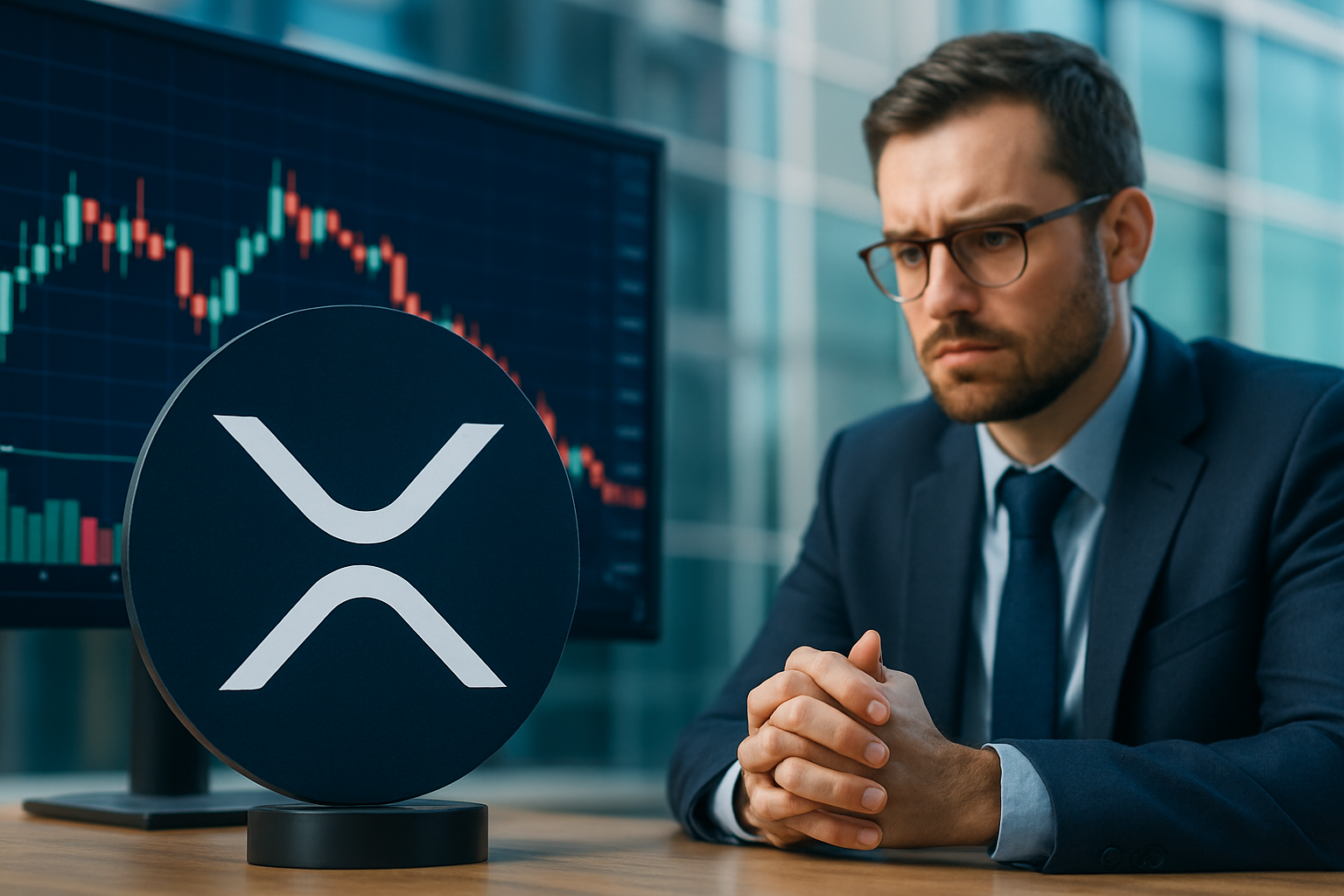 Realistisch redactioneel AI-beeld bij XRP-nieuws: XRP zakt mee na hoger dan verwachte Amerikaanse inflatie